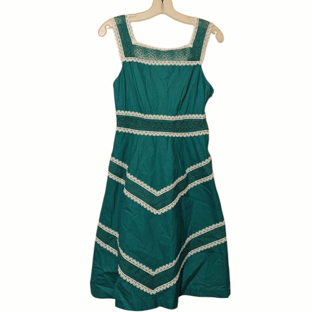 ModCloth Womens‎ Green Lace Trim Retro Pin Up 50’s Style Dress Size S